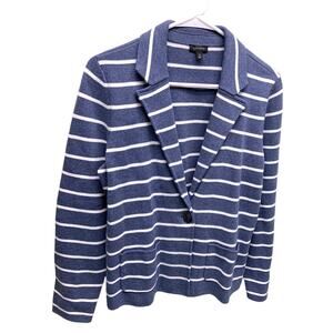 Talbots Womens Knit Sweater Jacket Striped Cotton Blend Jacket Size M